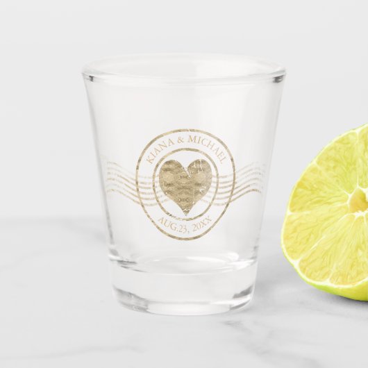 Französisch-romanisches Herz Hochzeit Gold ID870 Schnapsglas (Vorderseite)