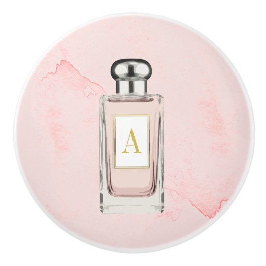 Französisch Rosa Parfüm Flasche Chic Monogram Pers Keramikknauf (Vorderseite)