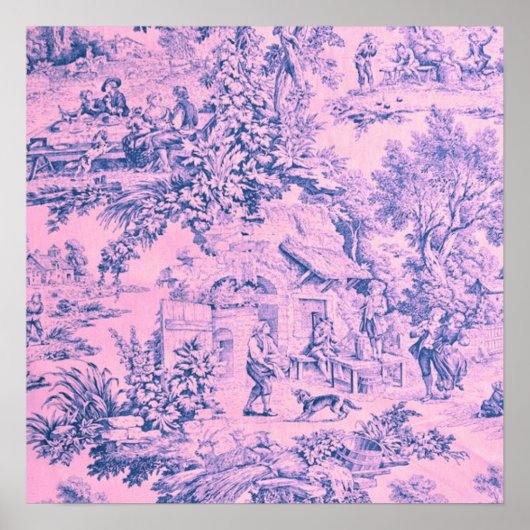 Französisch Rosa Toile Chinoiserie Rustikaler Roko Poster (Vorne)