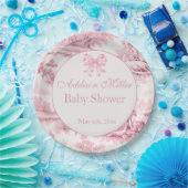 Französisch Rosa Toile Floral Bow Baby Girl Dusche Pappteller (Party)