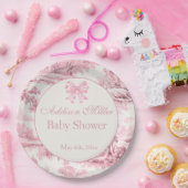 Französisch Rosa Toile Floral Bow Baby Girl Dusche Pappteller (Party)
