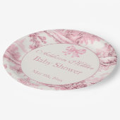 Französisch Rosa Toile Floral Bow Baby Girl Dusche Pappteller (Schrägansicht)