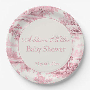 Französisch Rosa Toile Floral Bow Baby Girl Dusche Pappteller