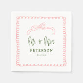 Französisch Rosa und Grün Mr. & Mrs. Wedding Monog Serviette (Vorderseite)