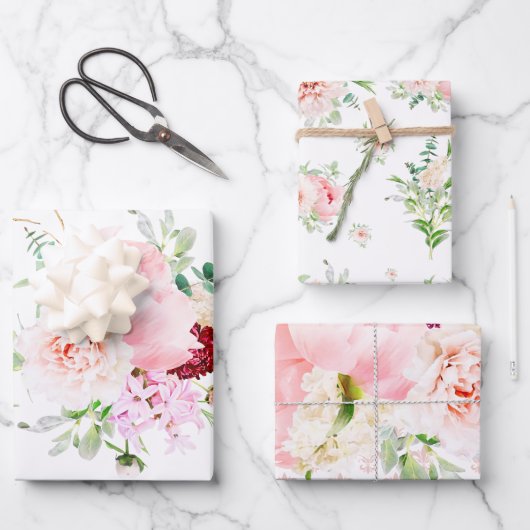 Französisch Rosa und Weiß Wasserfarben Geschenkpapier Set (Vorderseite)