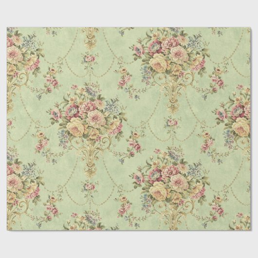 Französisch Sage Green Viktorianisch Style Blumend Geschenkpapier (Flach)