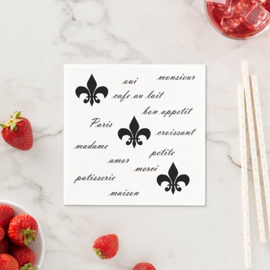 Französisch Schwarz in Weiß Serviette (Beispiel)