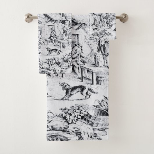 Französisch Schwarz-weiß Toile Chinoiserie Rustika Badhandtuch Set (Insitu)