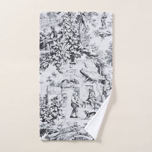 Französisch Schwarz-weiß Toile Chinoiserie Rustika Badhandtuch Set (Handtuch)