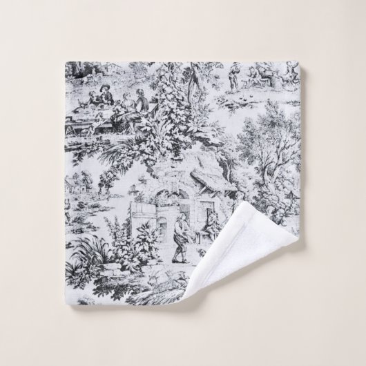 Französisch Schwarz-weiß Toile Chinoiserie Rustika Badhandtuch Set (Waschlappen)