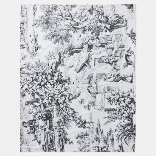 Französisch Schwarz-weiß Toile Chinoiserie Rustika Fleecedecke (Vorderseite)