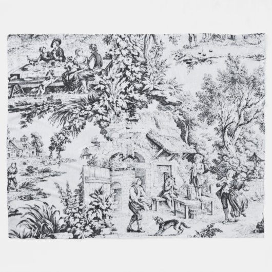 Französisch Schwarz-weiß Toile Chinoiserie Rustika Fleecedecke (Vorderseite (Horizontal))