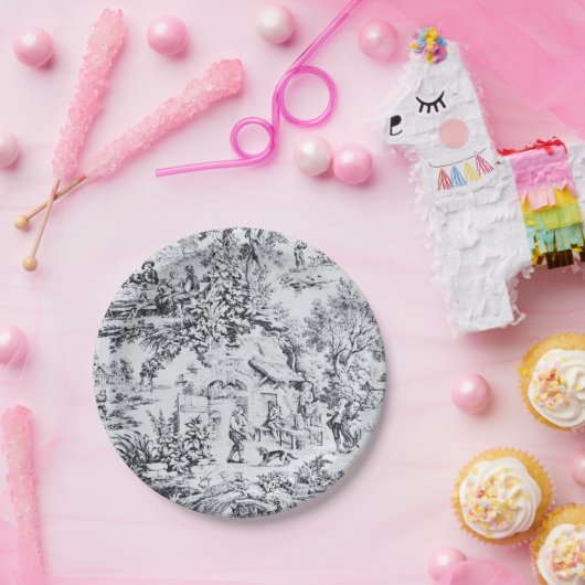 Französisch Schwarz-weiß Toile Chinoiserie Rustika Pappteller (Party)