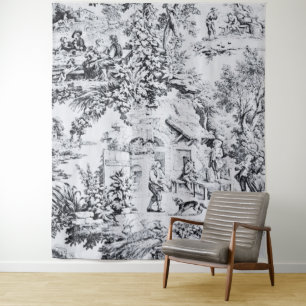 Französisch Schwarz-weiß Toile Chinoiserie Rustika Wandteppich