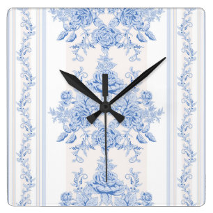 Französisch, shabby chic, vintage, blassblau, weiß quadratische wanduhr