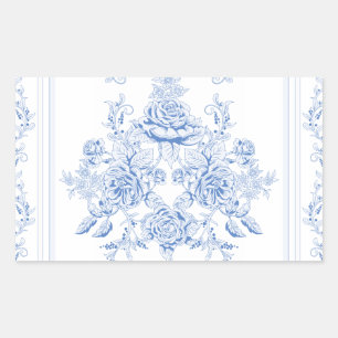 Französisch, shabby chic, vintage, hellblau, weiß, rechteckiger aufkleber