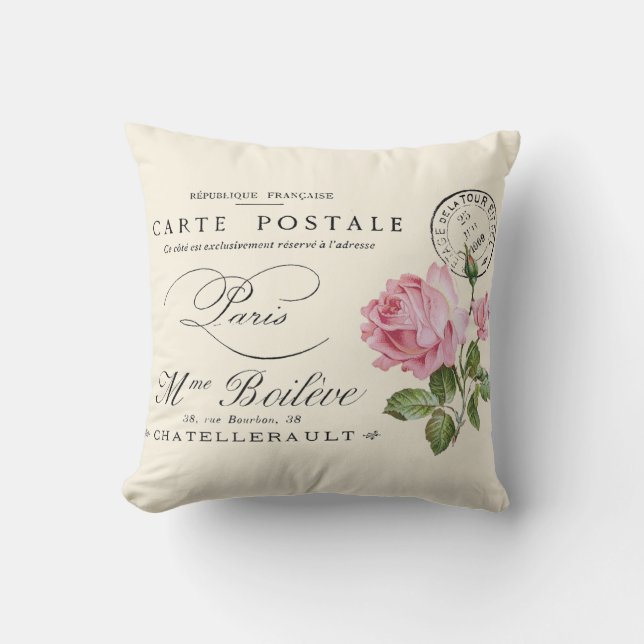 Französisch, Shabby Chic Vintage Postkarte Kissen (Vorderseite)
