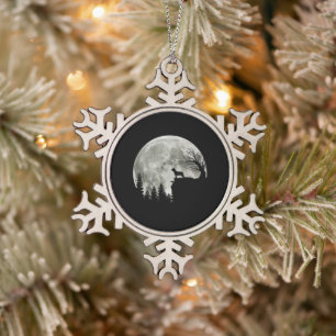 Französisch Stehend auf Mondschein Halloween Schneeflocken Zinn-Ornament