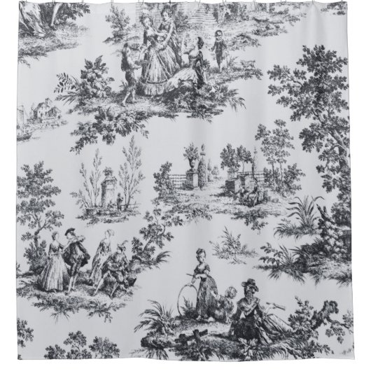 Französisch toile de joues Schwarz-Weiß elegant Duschvorhang (Vorderseite)