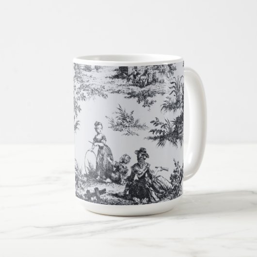 Französisch toile de joues Schwarz-Weiß elegant Kaffeetasse (VorderseiteRechts)
