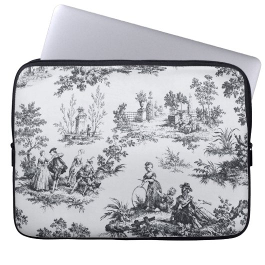 Französisch toile de joues Schwarz-Weiß elegant Laptopschutzhülle (Vorderseite)