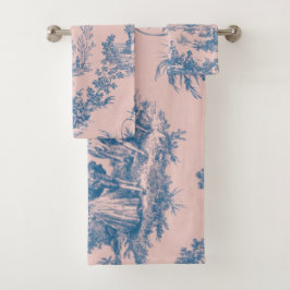 Französisch toile de jouy blau und rosa elegant badhandtuch set