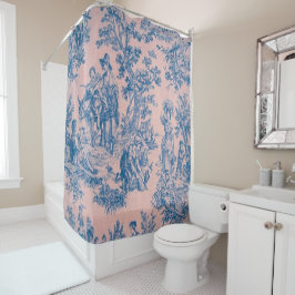 Französisch toile de jouy blau und rosa elegant duschvorhang