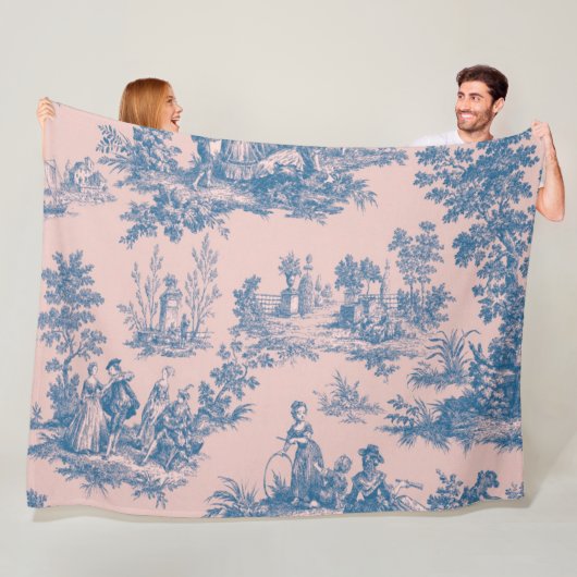 Französisch toile de jouy blau und rosa elegant fleecedecke (Beispiel)