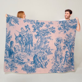 Französisch toile de jouy blau und rosa elegant fleecedecke