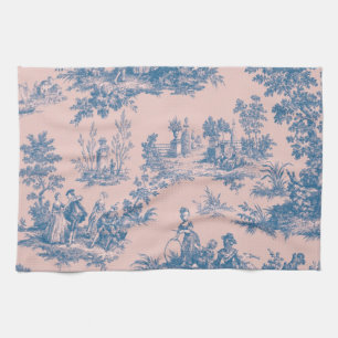 Französisch toile de jouy blau und rosa elegant geschirrtuch