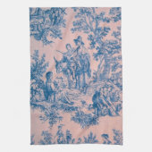 Französisch toile de jouy blau und rosa elegant geschirrtuch (Vertikal)