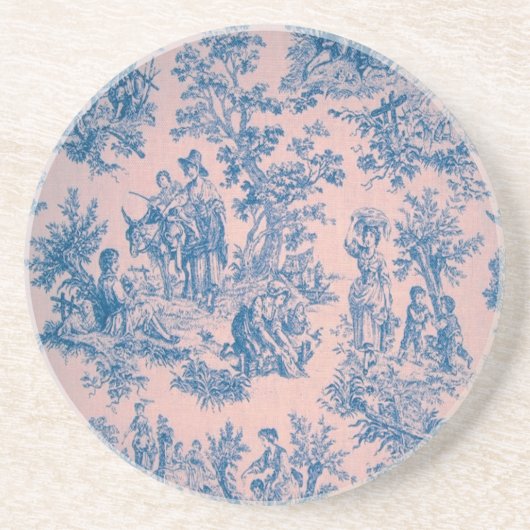 Französisch toile de jouy blau und rosa elegant getränkeuntersetzer (Vorne)