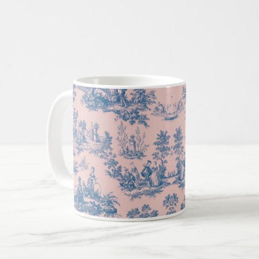 Französisch toile de jouy blau und rosa elegant kaffeetasse (Vorderseite Links)