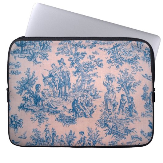 Französisch toile de jouy blau und rosa elegant laptopschutzhülle (Vorderseite)