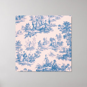 Französisch toile de jouy blau und rosa elegant leinwanddruck