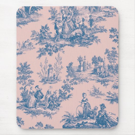 Französisch toile de jouy blau und rosa elegant mousepad (Vorne)