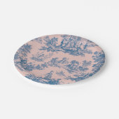 Französisch toile de jouy blau und rosa elegant pappteller (Schrägansicht)