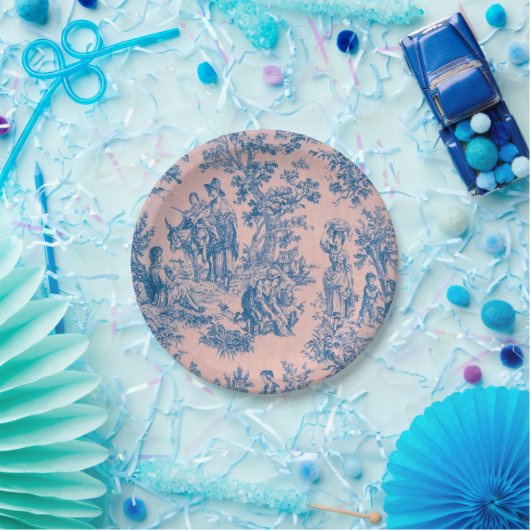 Französisch toile de jouy blau und rosa elegant pappteller (Party)