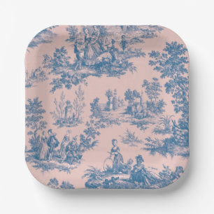 Französisch toile de jouy blau und rosa elegant pappteller