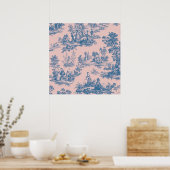 Französisch toile de jouy blau und rosa elegant poster (Küche)