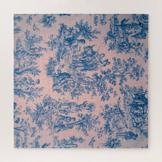 Französisch toile de jouy blau und rosa elegant puzzle (Horizontal)