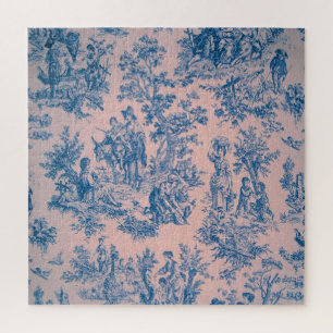 Französisch toile de jouy blau und rosa elegant puzzle