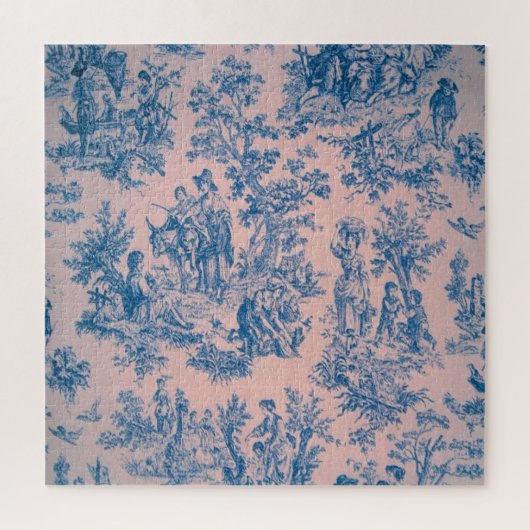 Französisch toile de jouy blau und rosa elegant puzzle (Vertikal)