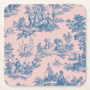Französisch toile de jouy blau und rosa elegant rechteckiger pappuntersetzer