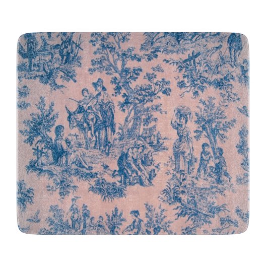 Französisch toile de jouy blau und rosa elegant schneidebrett (Vorderseite)