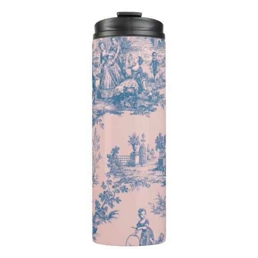 Französisch toile de jouy blau und rosa elegant thermosbecher (Vorderseite)