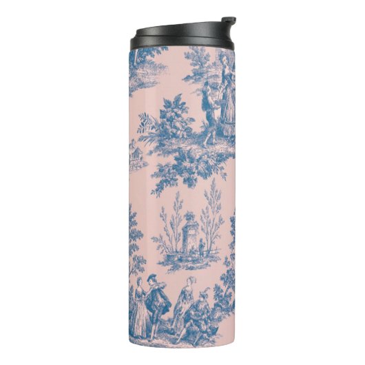 Französisch toile de jouy blau und rosa elegant thermosbecher (Nach links gedreht)