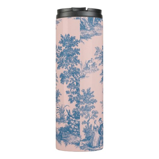 Französisch toile de jouy blau und rosa elegant thermosbecher (Rückseite)