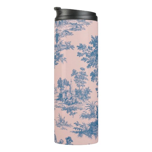 Französisch toile de jouy blau und rosa elegant thermosbecher (Nach rechts gedreht)