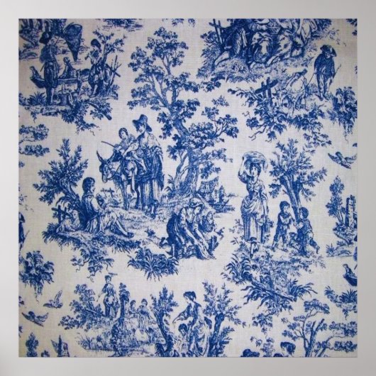 Französisch toile de jouy blau-weiß elegant poster (Vorne)